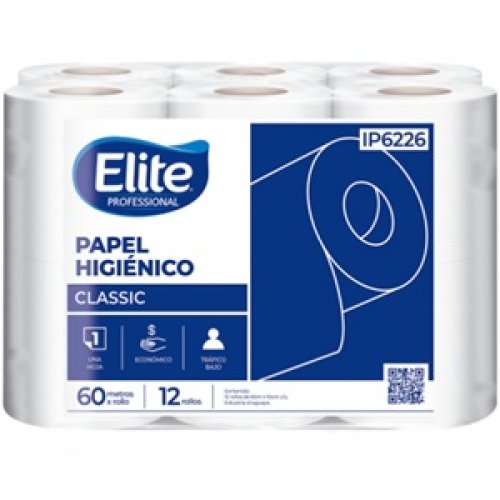 Papel Higiénico Elite Rollito 1 Hoja Classic 60m - 48 rollos