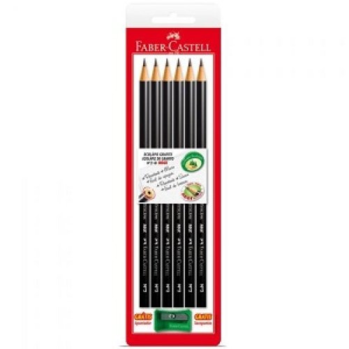 Set Faber Castell 7: 6 Lápices Faber Negros HB + 1 Sacapunta