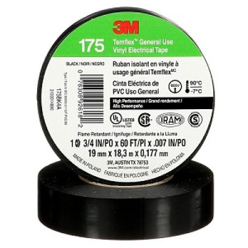 Cinta Eléctrica 3M Temflex 175 Negra 19mm x 9m